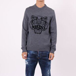 Kenzo Tiger Head Jumper Sweater 100% Wool GREY 🐯